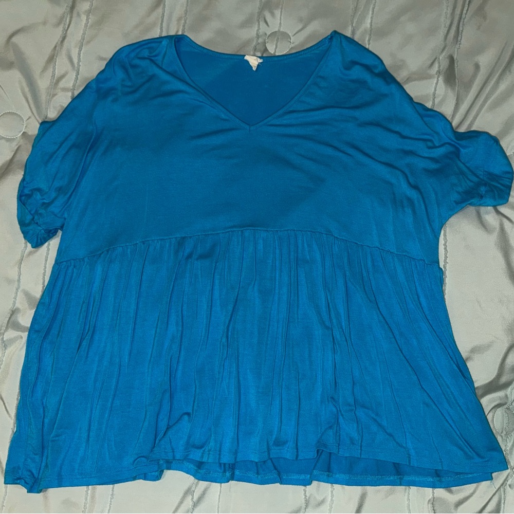 Blue V-Neck Blouse